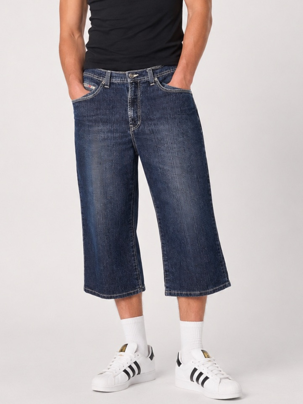 POINT ZERO Denim Co. Cropped Capri Jeans Dark Wash Stretch Textured Denim 34